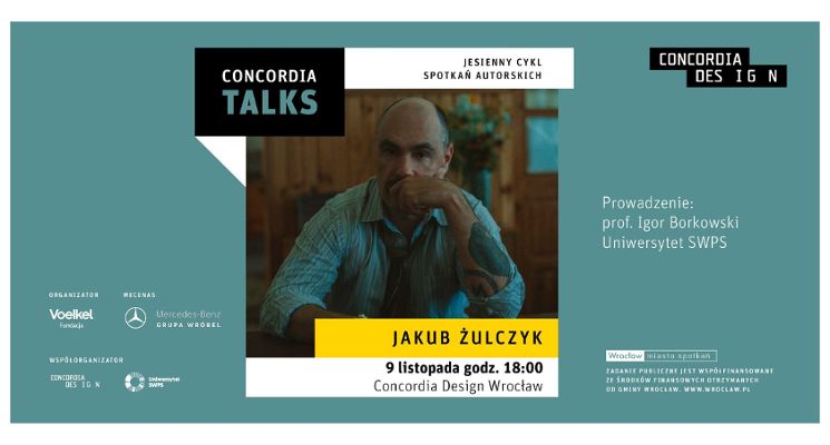 Plakat Concordia Talks - spotkanie autorskie z Jakubem Żulczykiem