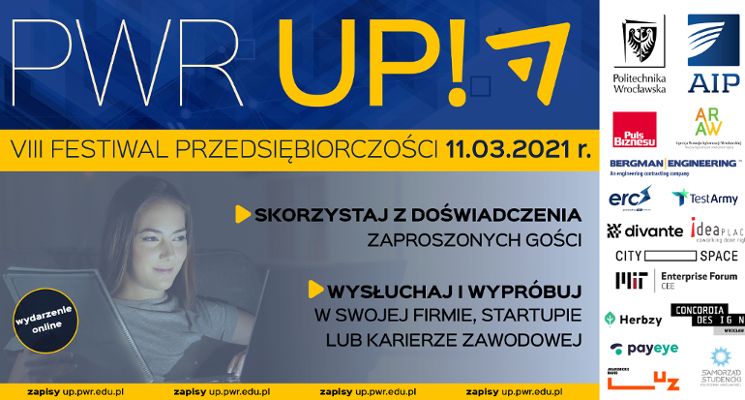 Plakat VIII Festiwal Przedsiębiorczości PWr UP!