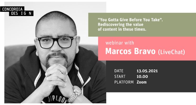Plakat "You Gotta Give Before You Take". Webinar with Marcos Bravo (LiveChat)
