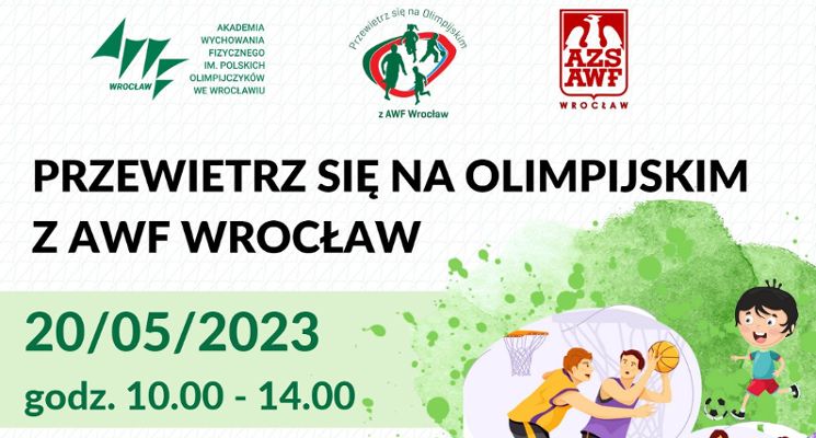 Plakat Festyn Sportowo – Rekreacyjny „Przewietrz się na Olimpijskim z AWF Wrocław"