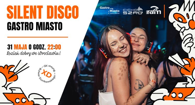 Plakat Silent Disco podczas festiwalu Gastro Miasto