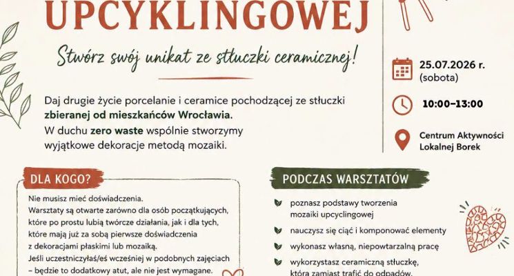 Plakat Warsztaty Mozaiki Upcyclingowej