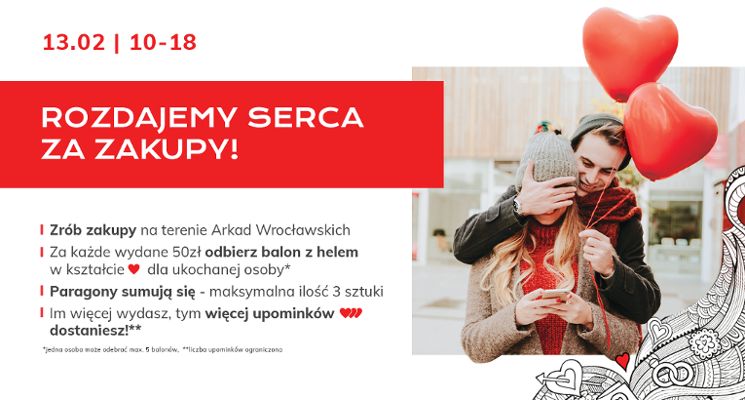 Plakat Serca za zakupy w Arkadach Wrocławskich