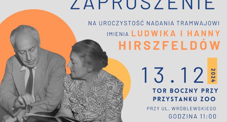 Plakat Uroczystość nadania tramwajowi imienia Ludwika i Hanny Hirszfeldów