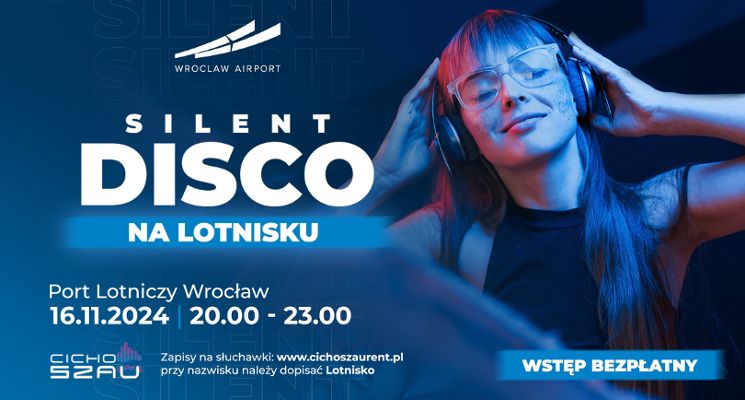 Plakat Silent Disco w Porcie Lotniczym Wrocław – taneczna podróż dookoła świata!