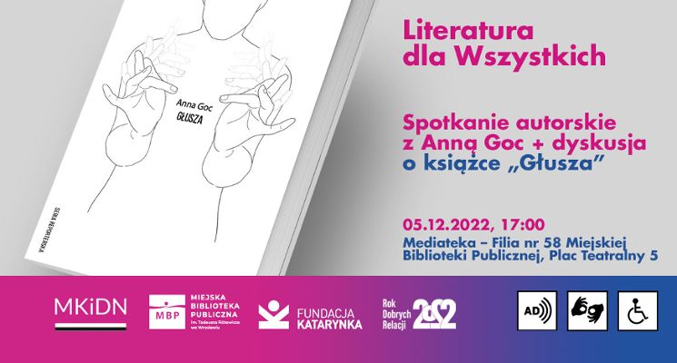 Plakat Spotkanie autorskie z Anną Goc i dyskusja o książce „Głusza”