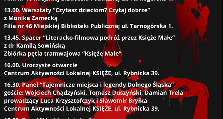 Plakat I Księżański Festiwal Literatury „Mroczne Oblicza Książki” w CAL KSIĘŻE