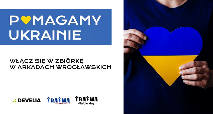 Plakat Zbiórka na rzecz pomocy Ukrainie w Arkadach Wrocławskich