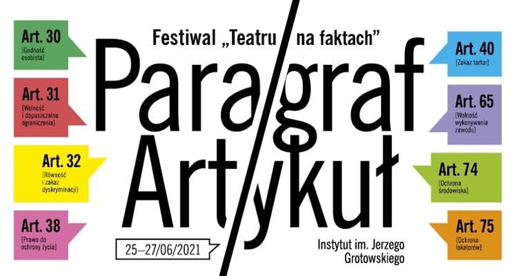 Plakat „Paragraf/Artykuł”. Festiwal „Teatru na faktach”