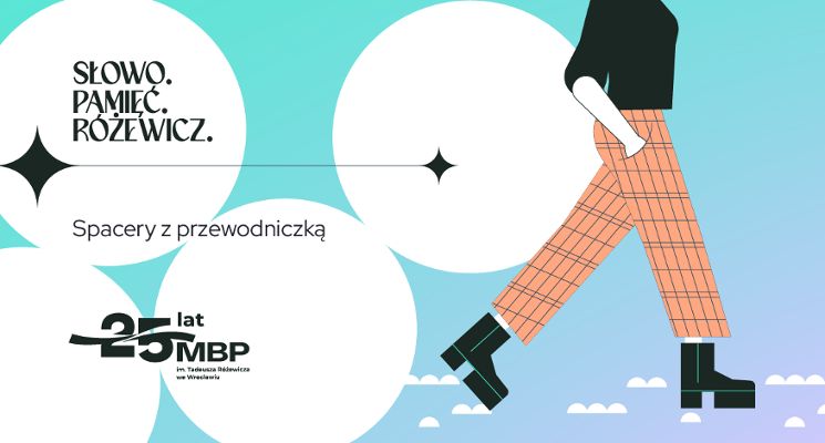 Plakat Literackie spacery z przewodniczką na 25 lat MBP