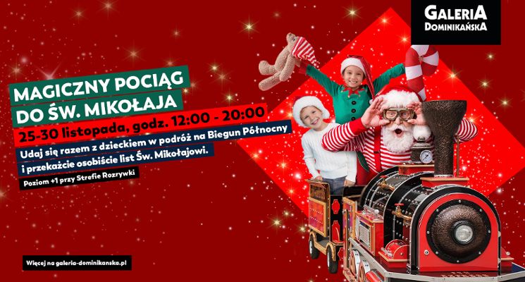 Plakat Magiczny pociąg do Świętego Mikołaja w Galerii Dominikańskiej