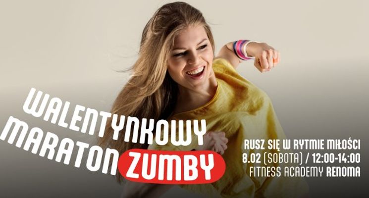 Plakat Walentynkowy maraton zumby w Renomie