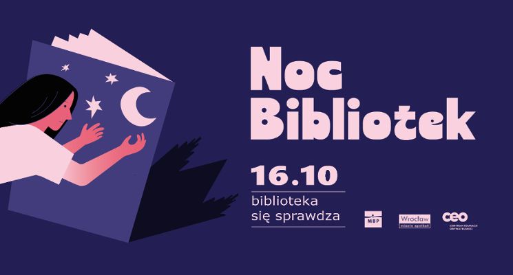 Plakat Noc Bibliotek w Miejskiej Bibliotece Publicznej im. T. Różewicza