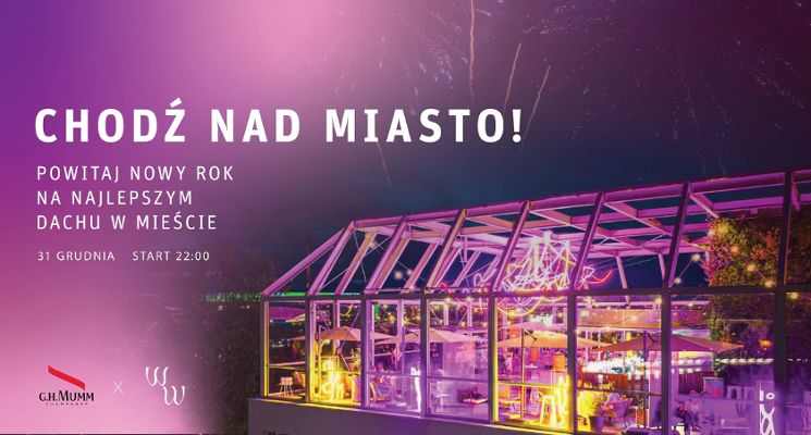 Plakat Powitaj Nowy Rok na dachu WDECH/WYDECH