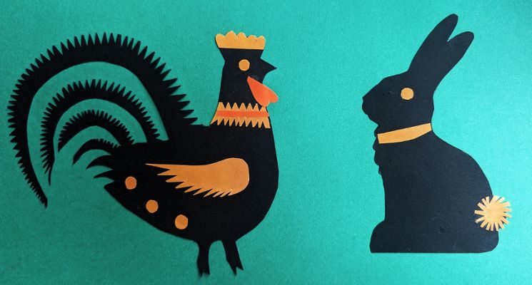 Plakat Zajączki, kogutki i drzewa [warsztaty dla dzieci 6–12 lat]