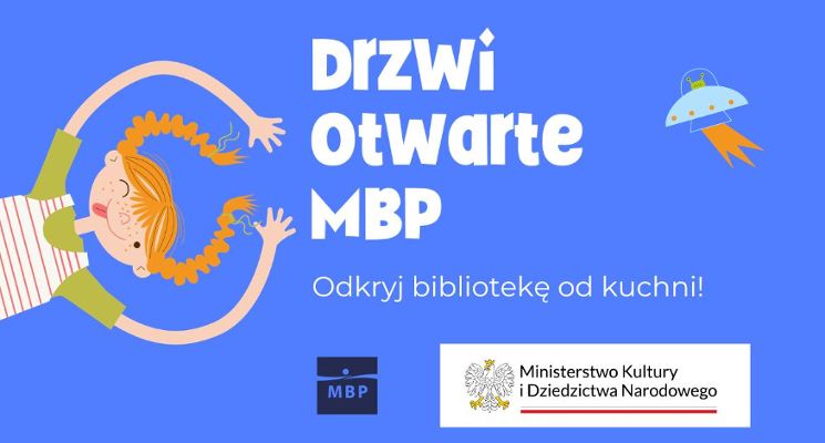 Plakat Drzwi Otwarte MBP. Odkryj bibliotekę od kuchni!