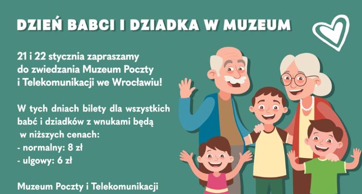 Plakat Dzień Babci i Dziadka w Muzeum Poczty i Telekomunikacji
