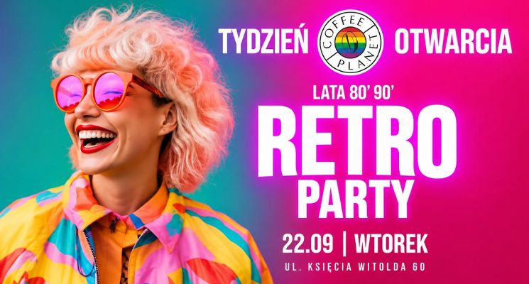 Plakat Retro Party w Coffee Planet