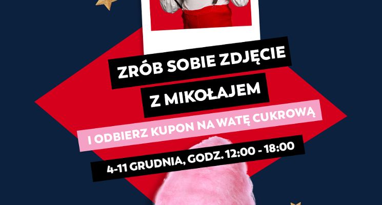 Plakat Znajdź Św. Mikołaja i odbierz voucher na watę cukrową!