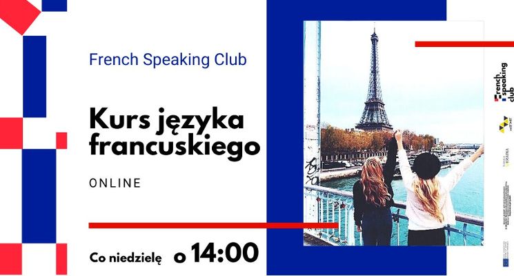 Plakat Kurs języka francuskiego online od Fundacji Ukraina
