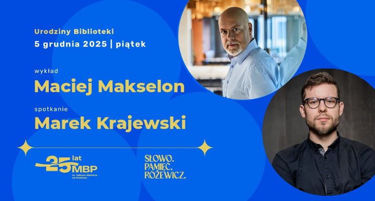 Plakat Maciej Makselon i Marek Krajewski w Mediatece