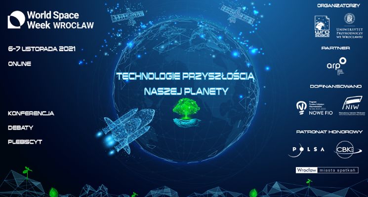 Plakat World Space Week Wrocław  2021 - Technologie przyszłością naszej planety