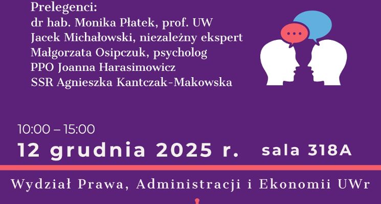Plakat Konferencja naukowa "Usłysz. Zrozum. Reaguj. Prawne i psychologiczne aspekty przemocy."