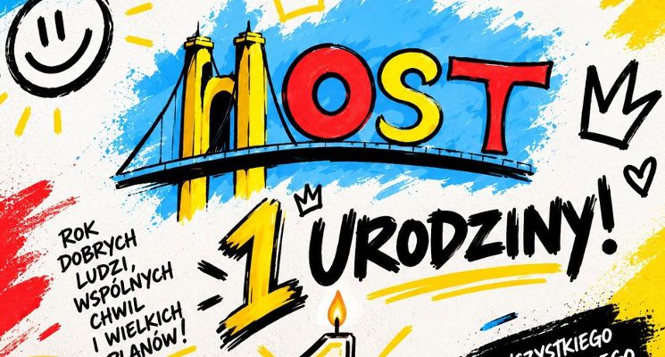 Plakat 1 urodziny Przestrzeni Młodych MOST