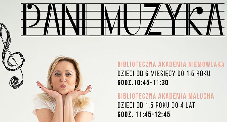 Plakat Pani Muzyka – darmowe zajęcia umuzykalniające dla dzieci