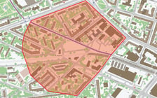 Obszar objęty ewakuacją (szczegółowa lista adresów w artykule poniżej grafiki)