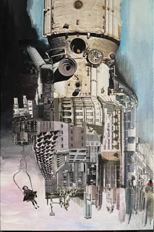 <p>Kolażowy obraz Uli Jagielnickiej &bdquo;Lem Industrial&rdquo;</p>