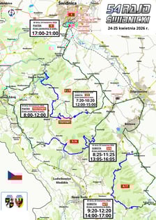 Mapa odcinków specjalnych podczas 54. Rajdu Świdnickiego 2026