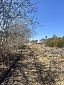 <p>teren przyszzłej ścieżki rowerowej otoczonej sadem</p>