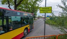 Skrzyżowanie Konduktorskiej z Buforową po zmianie organizacji ruchu (zdjęcie z sobotniego popołudnia 9 maja 2026)