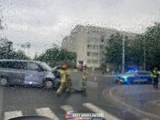 Kolizja na skrzyżowaniu ul. Poznańskiej i Zachodniej we Wrocławiu