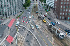 Remont torowiska w rejonie skrzyżowania Traugutta z Krasińskiego. Zdjęcie z poniedziałku 15 czerwca
