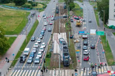 Remont torowiska w rejonie skrzyżowania Traugutta z Krasińskiego. Zdjęcie z poniedziałku 15 czerwca