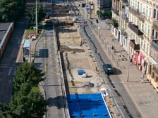 <p>Remont torowiska na Trzebnickiej, zmieniona organizacja ruchu oraz stan prac na 25.07.2026. Widok z drona.</p>