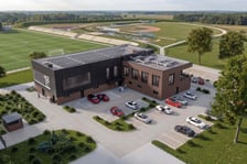 <p>Wizualizacja nowego budynku zaplecza na stadionie Zakrz&oacute;w</p>