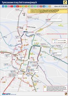 Tymczasowe trasy linii tramwajowych - obowiązuje od 1.08