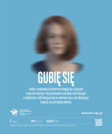 plakat kampanii społecznej "ZNIKAM - GUBIĘ SIĘ ? TRACĘ ? UCIEKAM "
