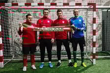 Marcin Lubczyk, Adrian Słoninka, trener Maciej Nowacki, Michal Płachecki