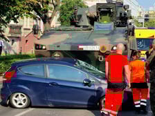 Zderzenie transportera opancerzonego typu Rosomak z autem osobowym