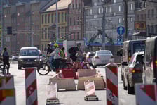 <p>Ulica Kazimierza Wielkiego rano w pierwszy dzień roboczy remontu&nbsp;&nbsp;</p>