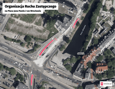Organizacja ruchu w rejonie placu Jana Pawła II od 7 sierpnia 2023