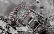 Obóz pracy przymusowej Burgweide na zdjęciu lotniczym z 1945 roku