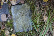 fragment płyty nagrobnej wmurowanej w ocembrowanie stawu
