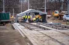 Przebudowa ul. Pomorskiej - styczeń 2024. Fragment torowiska