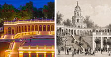 Na zdjęciu porównanie nowego (2024 rok)  dawnego (1867 rok wyglądu Bastionu Sakwowego