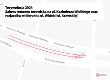 <p>Mapa przedstawia zakres remontu na ul. Kazimierza Wielkiego.&nbsp;</p>